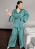 Pijama bohemio, conjunto de pijama de satén Clementine en azul y verde